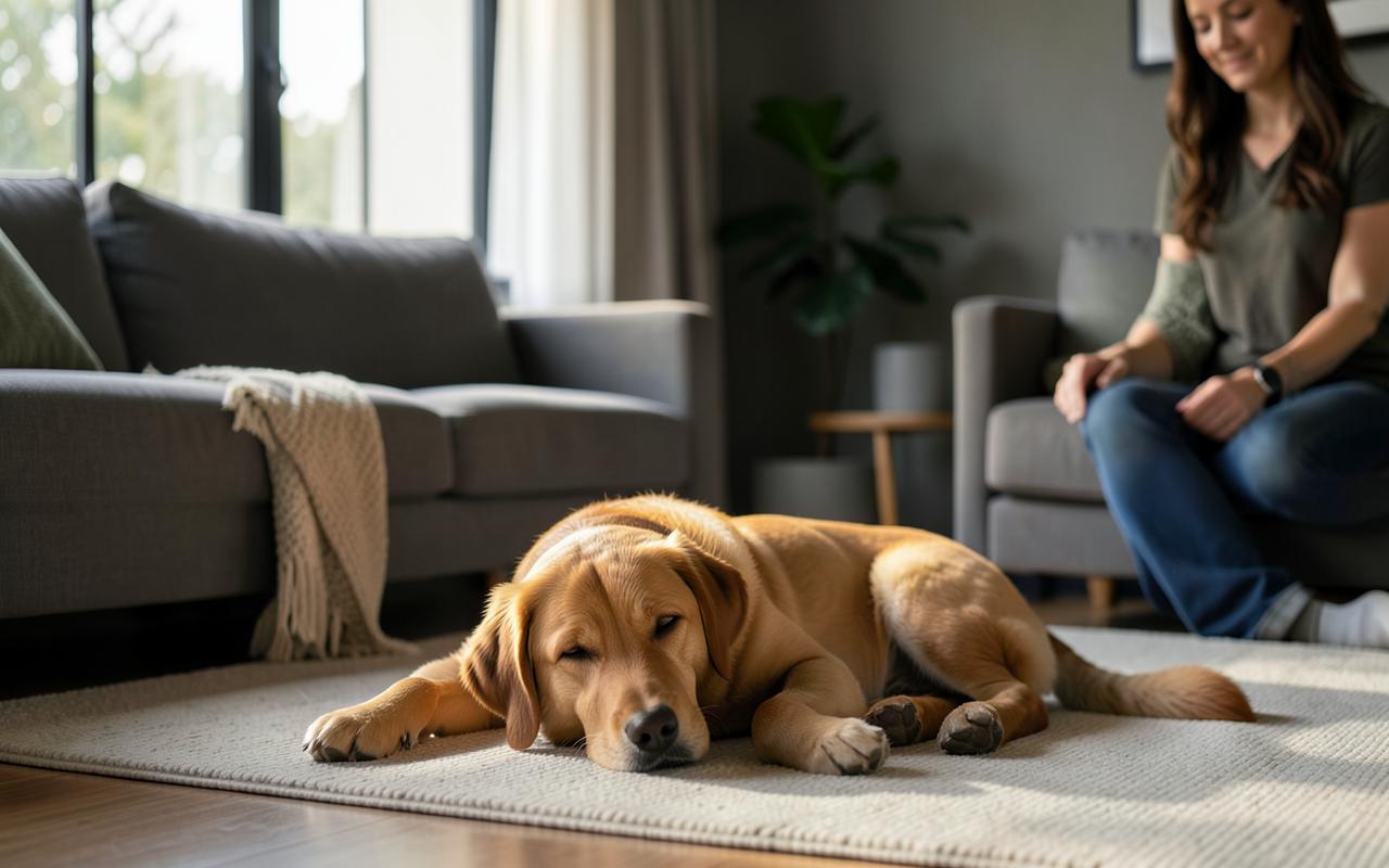 Cachorro tranquilo e obediente em casa